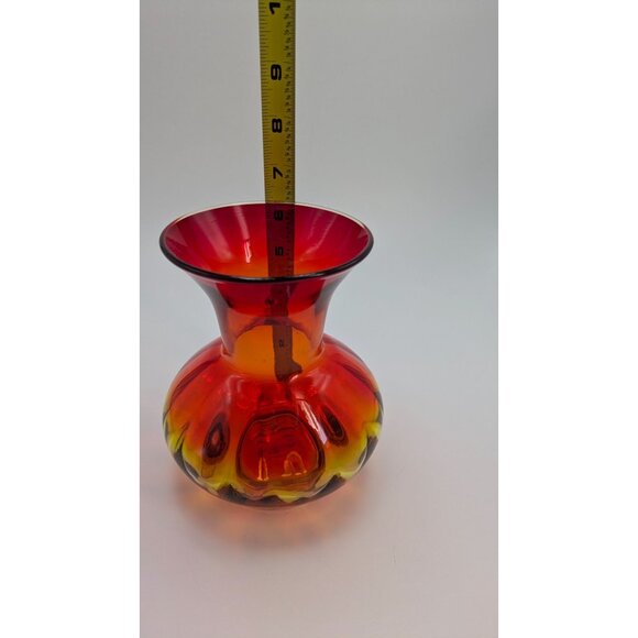 Blenko Tangerine Amberina Blown Glass Panel Vase Vintage Art Glass Decoration - Picture 9 of 10
